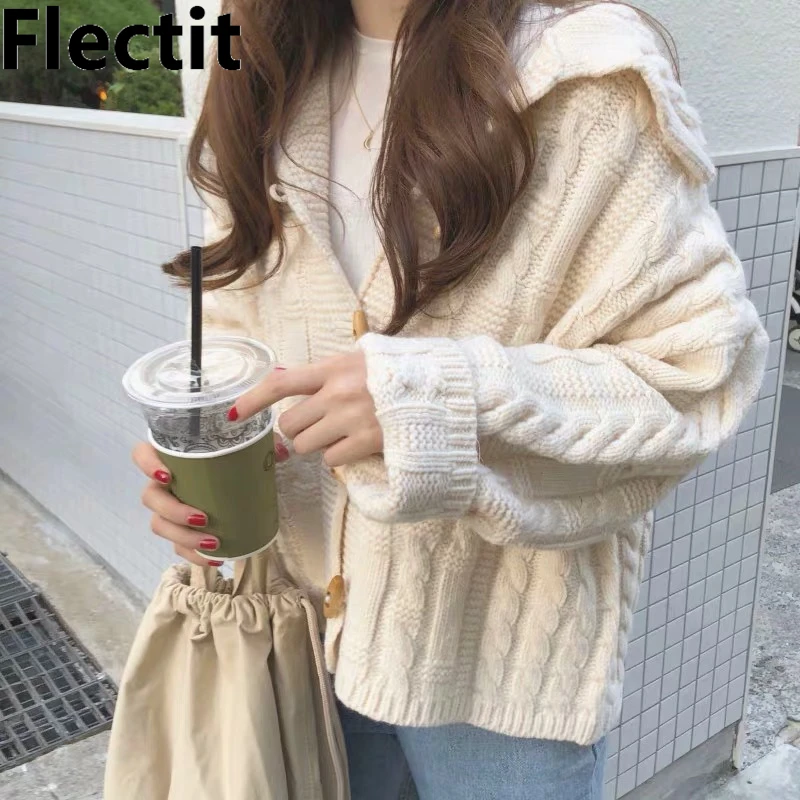 Flectit Women Horn Button Cable Knit Cardigan Thick Warm Knitwear Mori Girl Autumn Winter Cardigans Sweater *
Flectit Women Horn Button Cable Knit Cardigan Thick Warm Knitwear Mori Girl Autumn Winter Cardigans Sweater *