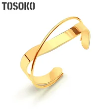 

TOSOKO Stainless Steel Jewelry Smooth Twisted Cross Opening Bracelet Women's Fashion 18K Gold Plated Bracelet BSZ195