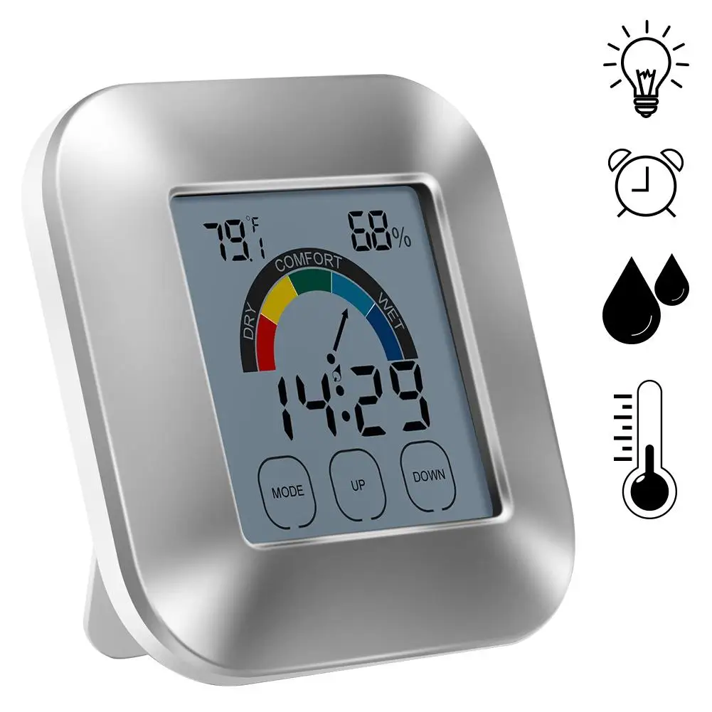Indoor Digital Thermometer Hygrometer Electronic Temperature Humidity Meter C/F LCD Display Sensor Probe Weather Touch Clock
Indoor Digital Thermometer Hygrometer Electronic Temperature Humidity Meter C/F LCD Display Sensor Probe Weather Touch Clock