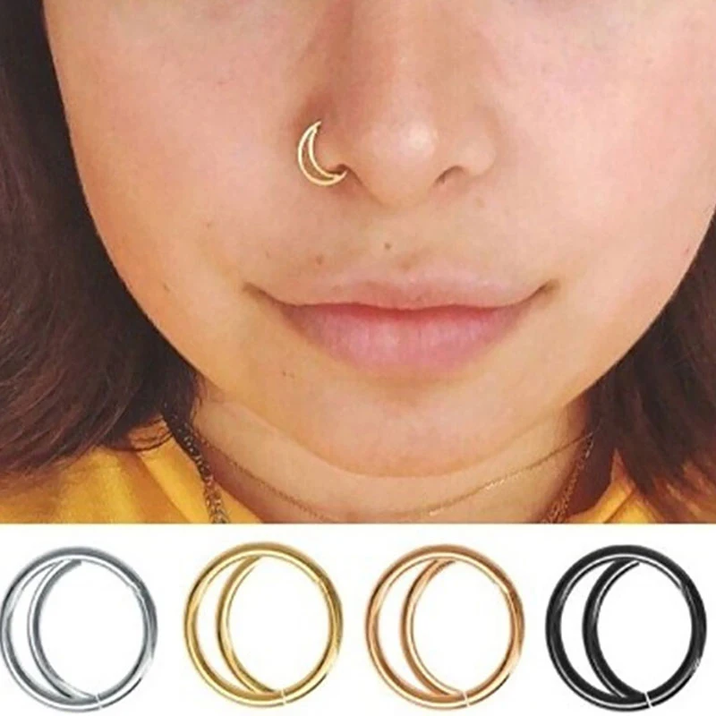 Фото 1PC Trendy Nose Hoop Ring Stainless Steel Piercing Earrings Body Jewelry Moon Shape Septum Clip | Украшения и аксессуары