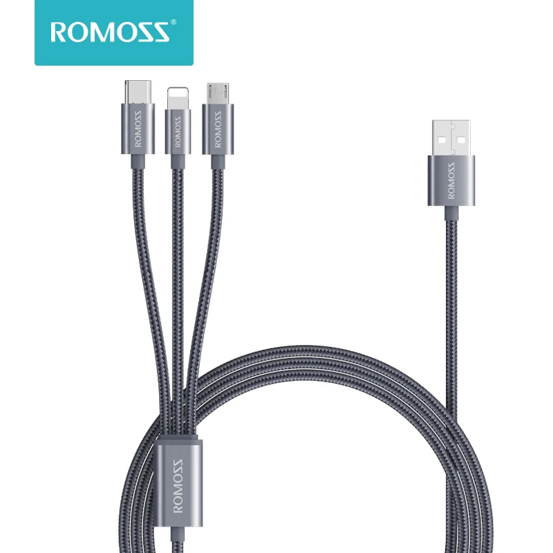 ROMOSS 3 in 1 USB Cable for iPhone Micro USB Type C Cable for Huawei P40 Samsung S20 S10 Mobile Phone Fast Charging Charger Cord
ROMOSS 3 in 1 USB Cable for iPhone Micro USB Type C Cable for Huawei P40 Samsung S20 S10 Mobile Phone Fast Charging Charger Cord