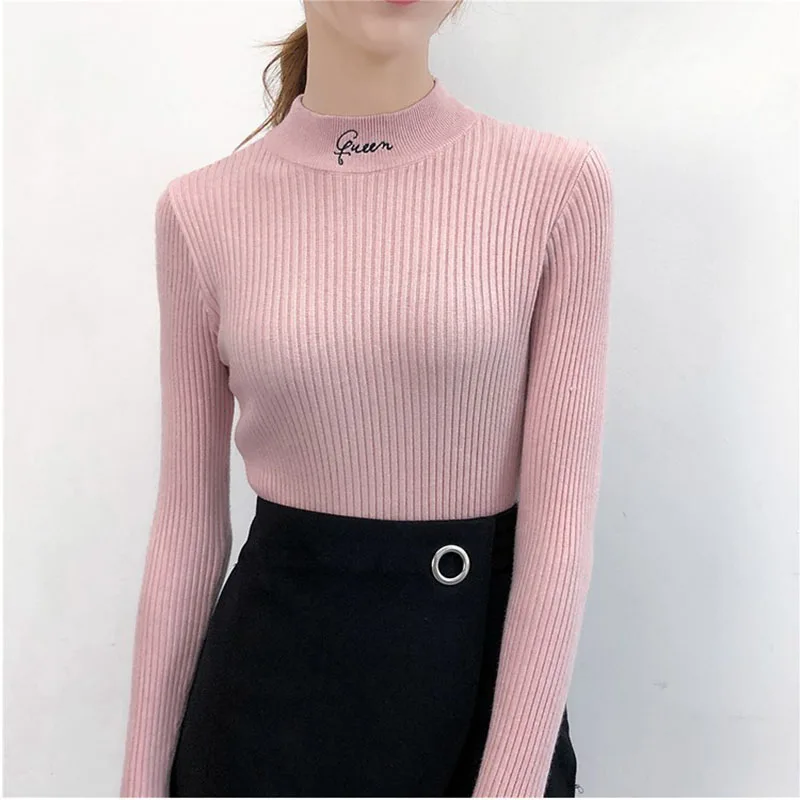 2019 Casual Women Knitted Sweater Black Embroidery Letter Turtleneck Pullovers Autumn Winter Solid Color Female Sweaters jumper
2019 Casual Women Knitted Sweater Black Embroidery Letter Turtleneck Pullovers Autumn Winter Solid Color Female Sweaters jumper