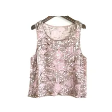 

Embellished Sequin Evening Top Ladies Vintage Beaded Mesh Top Summer Casual Sleeveless Paisley Tank Top with Appliques