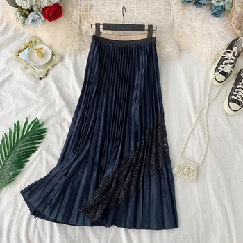 New 2020 Fashion Women Pleated Skirt Vintage Velvet Elastic Waist Long Skirts Ladies Korean Lace Patchwork Skirt
New 2020 Fashion Women Pleated Skirt Vintage Velvet Elastic Waist Long Skirts Ladies Korean Lace Patchwork Skirt