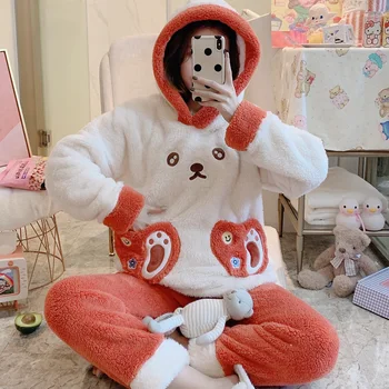 2020 winter flannel ladies cartoon print pajamas can be worn outside pajamas 2 sets of coral fleece hooded collar home wear
2020 winter flannel ladies cartoon print pajamas can be worn outside pajamas 2 sets of coral fleece hooded collar home wear