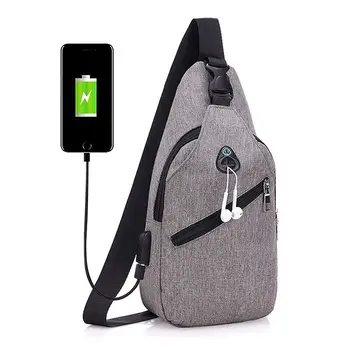 

Sling Bag with USB Charging Port & Headphone Hole Smart Crossbody Bag College School Chest Casual Daypack Travel Shoulder Backpa