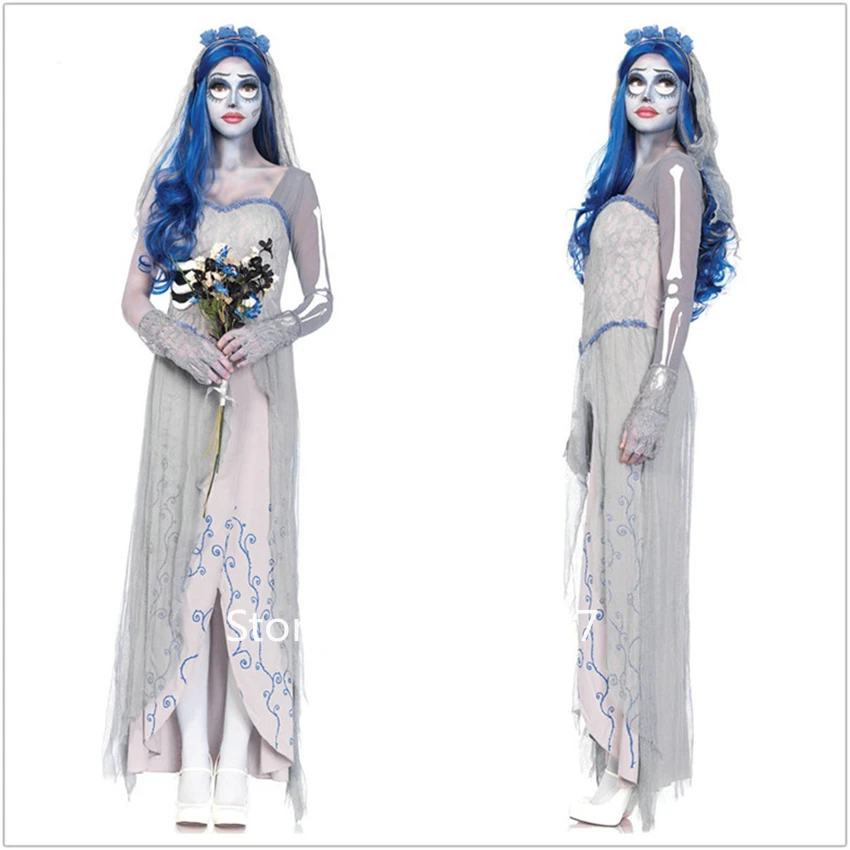 

Halloween Scary Bride Dress Elegant Princess Vampire Cosplay Costumes Skeleton Lace Up Masquerade Zombie Witch Vestido