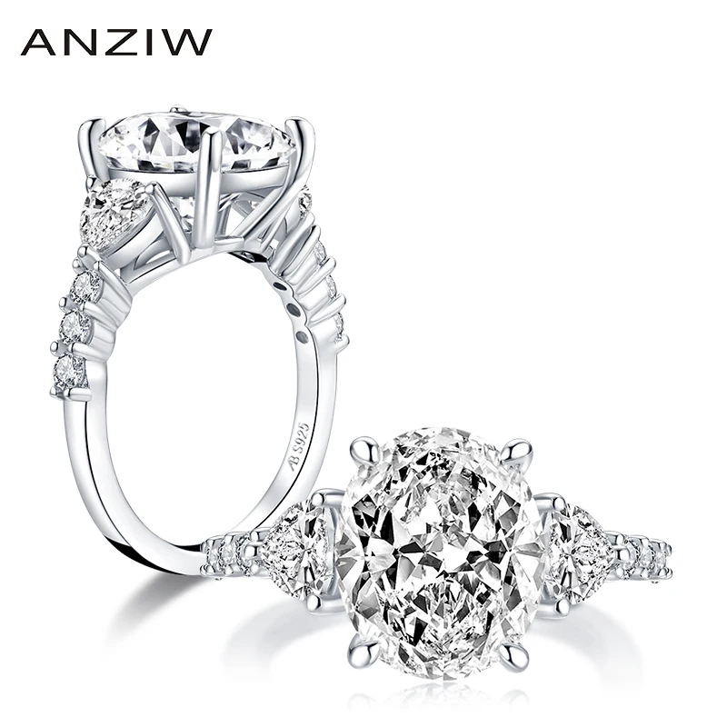 ANZIW 925 пробы серебро 5 карат овальным вырезом Обручение кольцо 3 каменное с