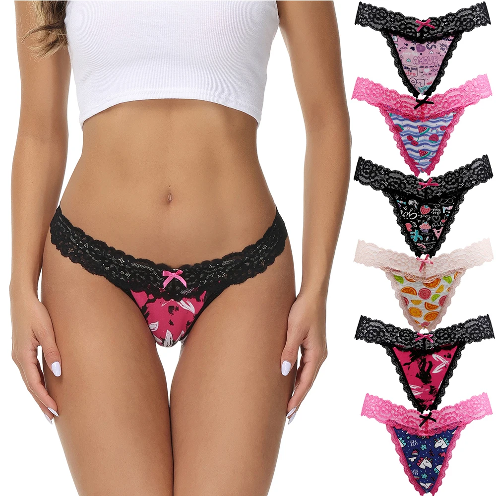 

COMSOFT 3pack Cotton women thongs Sexy Lace G-String Underwear low rise hot girls thongs T-back Female lingerie random colors