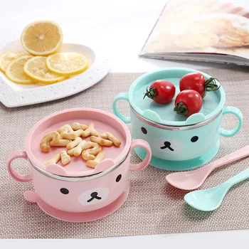 Baby Bowl Tableware Learning Cartoon Bear With Cover Santi-scalding Tainless Steel SuctionCup Insulation Bowl Complementary Food
Baby Bowl Tableware Learning Cartoon Bear With Cover Santi-scalding Tainless Steel SuctionCup Insulation Bowl Complementary Food