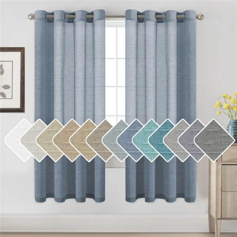 

Natural Linen Fabric Sheer Curtain Modern For Living Room Bedroom Luxury Tulle Curtains Home Decoration Drapes 2 Panels