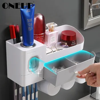 ONEUP Wall Mount Toothbrush Holder For Bathroom Accessories Set Automatic Toothpaste Squeezer Dispenser Storage Rack With Drawer
ONEUP Wall Mount Toothbrush Holder For Bathroom Accessories Set Automatic Toothpaste Squeezer Dispenser Storage Rack With Drawer