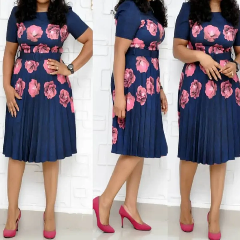 African Large Size Floral Printed Midi Dress Women Office Ladies Casual Pleated Dresses Plus Size Vintage Blue Elegant Pink Belt
African Large Size Floral Printed Midi Dress Women Office Ladies Casual Pleated Dresses Plus Size Vintage Blue Elegant Pink Belt