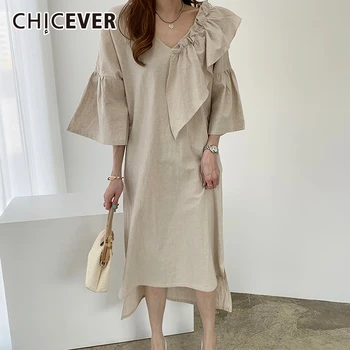 CHICEVER Korean Patchwork Ruffle Dress Women V Neck Butterfly Sleeve Oversize Loose Midi Dresses Female 2020 Fashion New Clothes
CHICEVER Korean Patchwork Ruffle Dress Women V Neck Butterfly Sleeve Oversize Loose Midi Dresses Female 2020 Fashion New Clothes