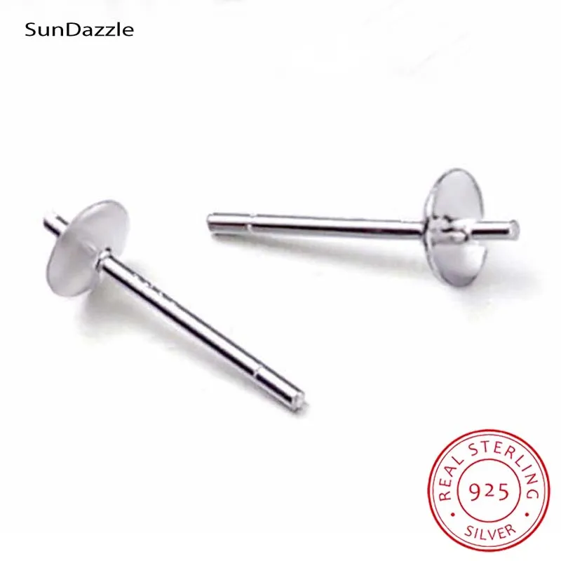 

10pcs Real Pure Solid 925 Sterling Silver Earring Studs Needle Post Bow Head Pad Pins 3~8mm Settings DIY Jewelry Making