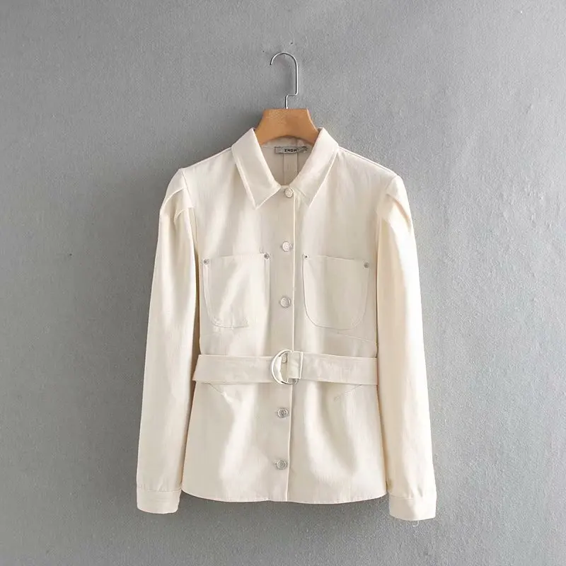 CS902 Autumn Women Beige Color Turn Down Collar Sashes Slim Waist Double Pockets Blouse Female Match All Shirts
CS902 Autumn Women Beige Color Turn Down Collar Sashes Slim Waist Double Pockets Blouse Female Match All Shirts