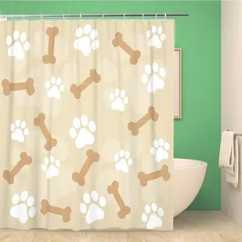 Bathroom Shower Curtain Colorful Footprint Animal Paw Brown and White Dog Bones 60x72 inches Waterproof Bath Curtain Set with 
Bathroom Shower Curtain Colorful Footprint Animal Paw Brown and White Dog Bones 60x72 inches Waterproof Bath Curtain Set with