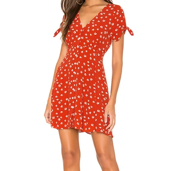 Women Spring Fashion Red Mini Dress 2020 Female Floral Print V-neck Short Sleeve Dresses Young Lady Chic A-line Beach Dress 
Women Spring Fashion Red Mini Dress 2020 Female Floral Print V-neck Short Sleeve Dresses Young Lady Chic A-line Beach Dress