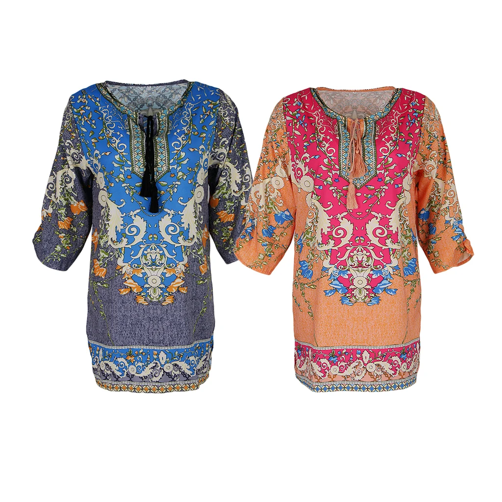 Traditional Women Ladies Folk Ethnic Mexican Loose Casual Hippie Gypsy Blouse Boho Flower Print Mini Dress Traditional Women Ladies Folk Ethnic Mexican Loose Casual Hippie Gypsy Blouse Boho Flower Print Mini Dress