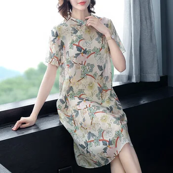Hot Selling Chinese Style Women Summer Fashion Mandarin Collar Cheongsam-Printed 100%Silk Dress Female Casual Loose Qipao Dress
Hot Selling Chinese Style Women Summer Fashion Mandarin Collar Cheongsam-Printed 100%Silk Dress Female Casual Loose Qipao Dress