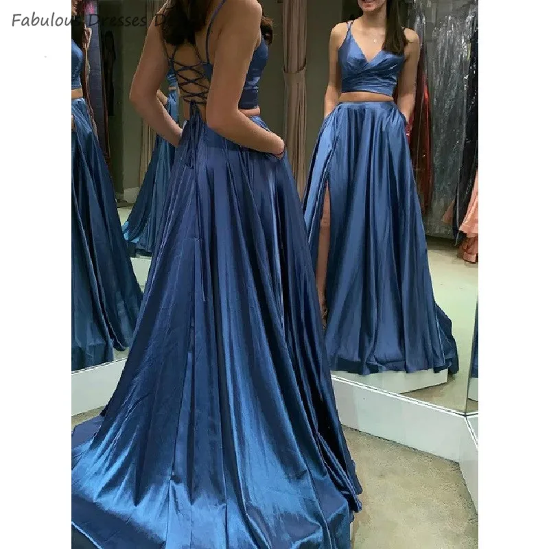 Chic Two Pieces Long Prom Dresses 2020 A Line Criss Cross Backless V Neck Split Vestido De Festa Evening Dress Party For Women
Chic Two Pieces Long Prom Dresses 2020 A Line Criss Cross Backless V Neck Split Vestido De Festa Evening Dress Party For Women