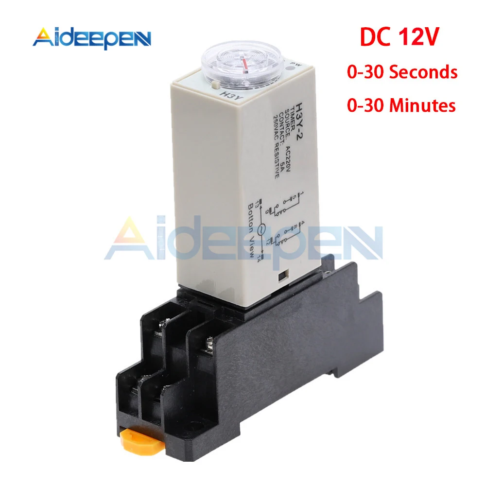 H3Y-2 Timer Relay DC 12V 0-30 Second 0-30 Minute Delay Timer 12VDC Time Relay with Base Socket
H3Y-2 Timer Relay DC 12V 0-30 Second 0-30 Minute Delay Timer 12VDC Time Relay with Base Socket