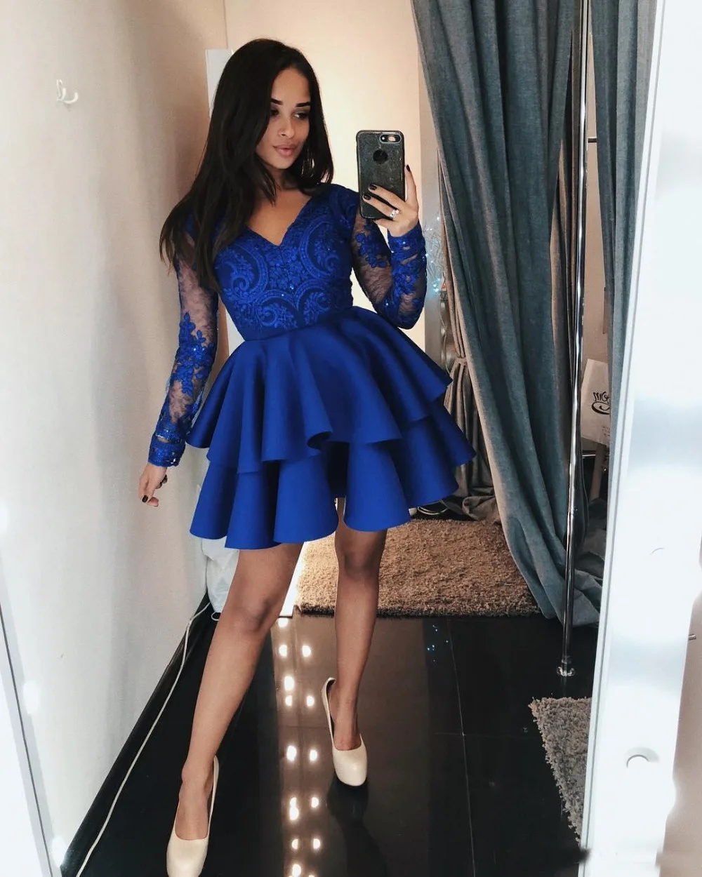 light-blue-v-neck-lace-a-line-homecoming (1)