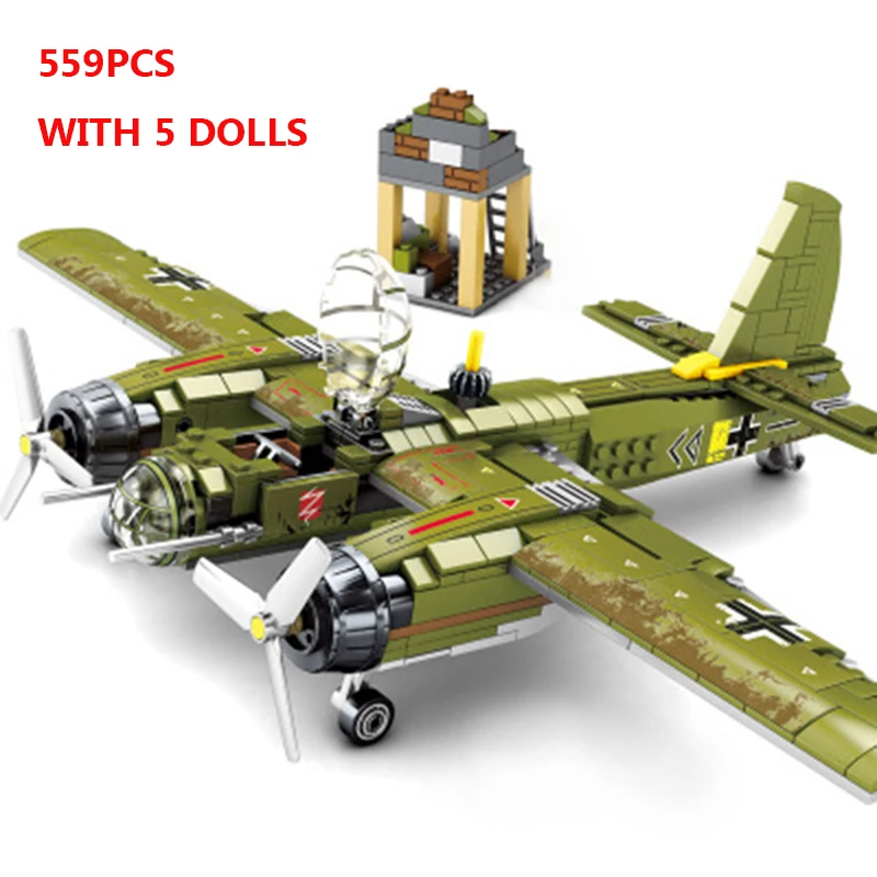 559PCS Military Ju-88 Bombing Plane Building Blocks WW2 Helicopter Compatible DIY Model Set Bricks Gift Toys For Children
559PCS Military Ju-88 Bombing Plane Building Blocks WW2 Helicopter Compatible DIY Model Set Bricks Gift Toys For Children