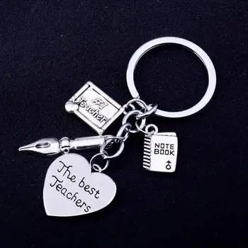 

12PC Engraved Words The Best Teachers Keyrings Teacher Pen Notebook Pendant Keychains Teacher Jewelry Thanksgiving Gift Key Ring