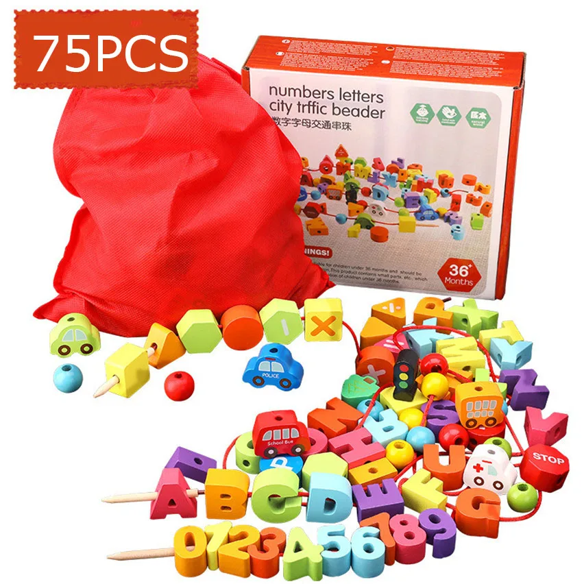 75Piece Wooden Urban Traffic Number Letter Beaded Rope Game Toy Educational Stringing Threading Beads Puzzle Toys for Children
75Piece Wooden Urban Traffic Number Letter Beaded Rope Game Toy Educational Stringing Threading Beads Puzzle Toys for Children
