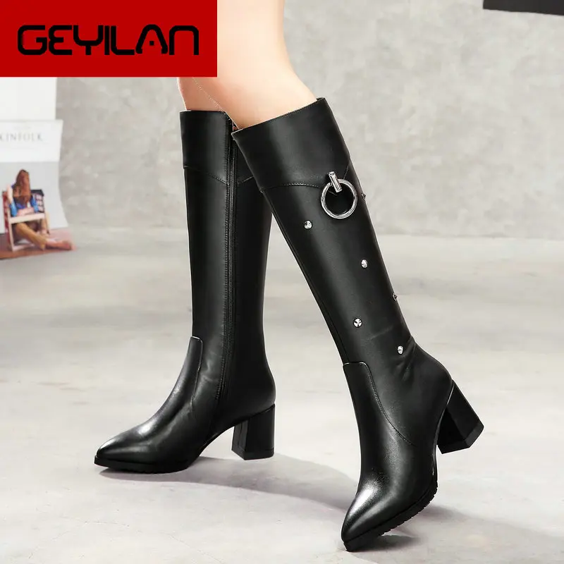 Black Leather Knee High Boots Women Autumn Winter Boots Shoes Square High Heel Zipper Boots Pointed Toe Rivet Fashion Shoes 
Black Leather Knee High Boots Women Autumn Winter Boots Shoes Square High Heel Zipper Boots Pointed Toe Rivet Fashion Shoes
