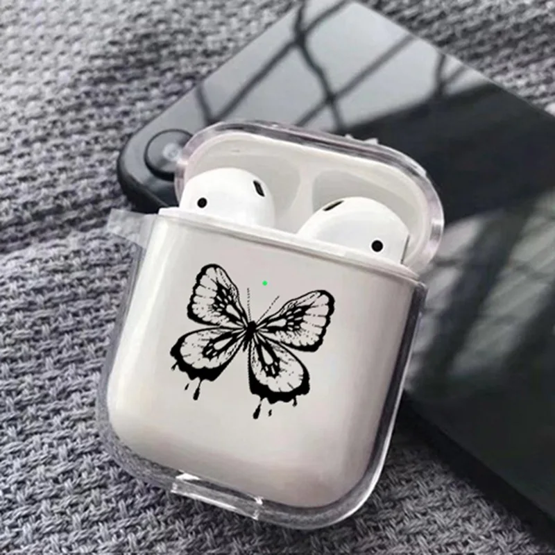 Мягкий чехол для наушников Apple защитный Airpods прозрачный с принтом бабочки