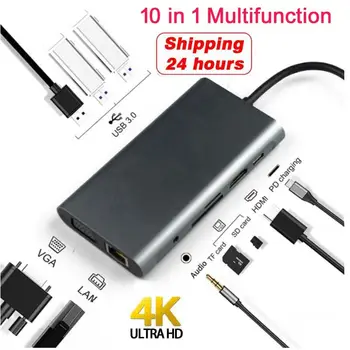 New USB 3.1 Type-C Hub To HDMI Adapter VGA LAN 4K USB C Hub with 3.5mm Jack Hub USB 3.0 TF SD Reader Slot PD for MacBook Pro/Air
New USB 3.1 Type-C Hub To HDMI Adapter VGA LAN 4K USB C Hub with 3.5mm Jack Hub USB 3.0 TF SD Reader Slot PD for MacBook Pro/Air