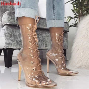 Hanbaidi Sexy Pvc Clear Women Ankle Boots Pointed Toe Lace Up Stiletto High heels Pumps Runway Waterproof Gladiator Shoes Women
Hanbaidi Sexy Pvc Clear Women Ankle Boots Pointed Toe Lace Up Stiletto High heels Pumps Runway Waterproof Gladiator Shoes Women