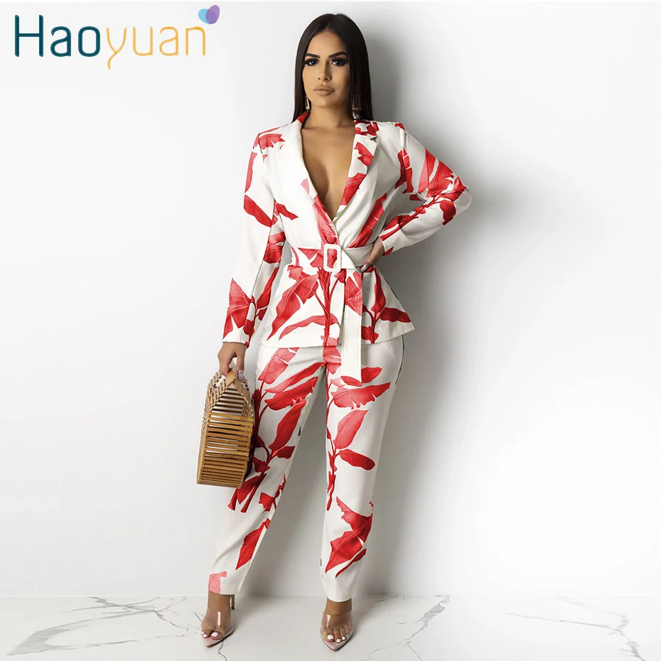 HAOYUAN Leaves Print Two Piece Set Long Sleeve Blazer Top and Pant Suits Office Lady Festival Clothing 2 Piece Outfits for Women
HAOYUAN Leaves Print Two Piece Set Long Sleeve Blazer Top and Pant Suits Office Lady Festival Clothing 2 Piece Outfits for Women