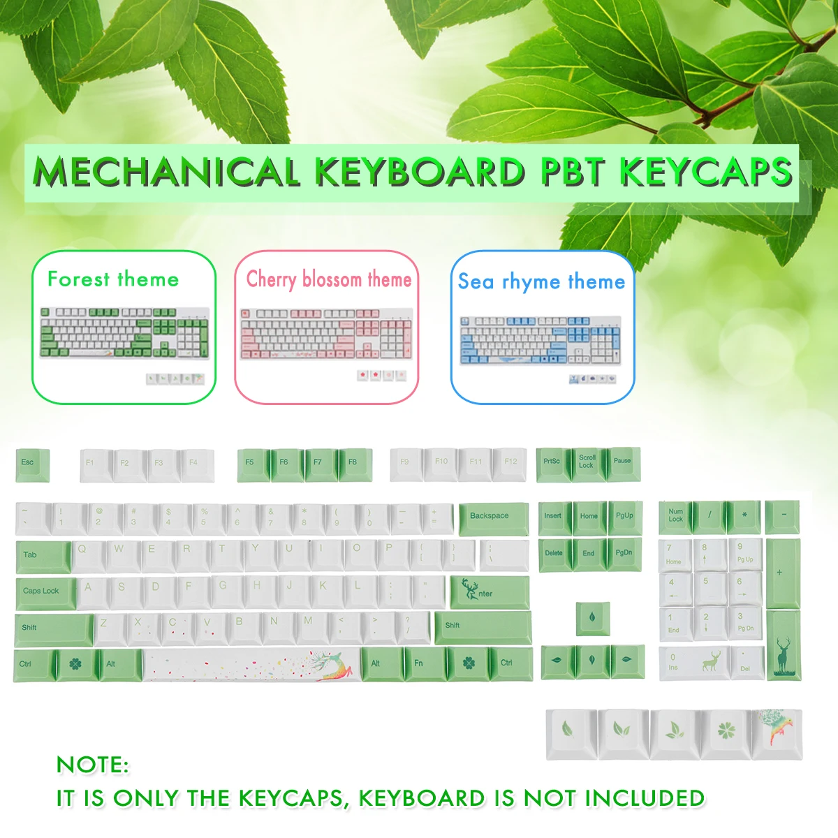 LEORY 108 Keys Thermal Sublimation Process PBT Sublimation Keycap Three Themes Forest Sea rhymes Cherry blossom Keycaps Only
LEORY 108 Keys Thermal Sublimation Process PBT Sublimation Keycap Three Themes Forest Sea rhymes Cherry blossom Keycaps Only