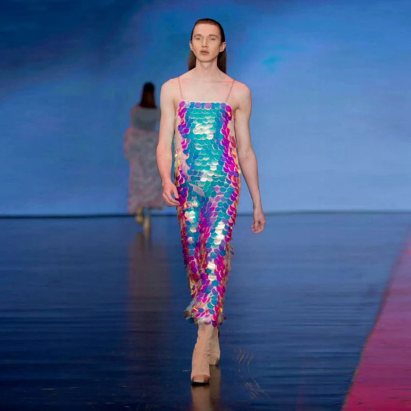 2019 New Arrival Fashion Show Sequin Long Dress Vestidos Women Chic Mutlicolor Sparkly Sleeveless Spaghetti Strap Party Dresses
2019 New Arrival Fashion Show Sequin Long Dress Vestidos Women Chic Mutlicolor Sparkly Sleeveless Spaghetti Strap Party Dresses