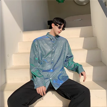 Male Women Retro Fashion Loose Dress Shirts Men Colorful Shiny Fabric Long Sleeve Casual Shirt Stage Show Clothes
Male Women Retro Fashion Loose Dress Shirts Men Colorful Shiny Fabric Long Sleeve Casual Shirt Stage Show Clothes