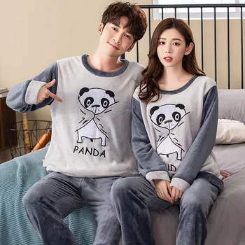 Couples Thick Warm Flannel Long Sleeve Pajama Sets for Women 2020 Winter Cute Cartoon Panda Coral Velvet Sleepwear Men Homewear 
Couples Thick Warm Flannel Long Sleeve Pajama Sets for Women 2020 Winter Cute Cartoon Panda Coral Velvet Sleepwear Men Homewear