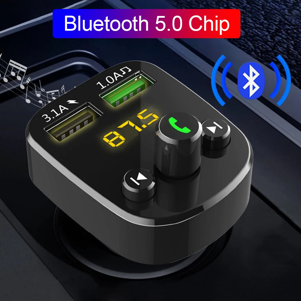

JINSERTA Bluetooth 5.0 FM Transmitter Bluetooth Car Kit Handsfree MP3 Player 3.1A Dual USB Charger U Disk Play Car Modulator