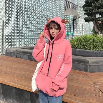 New Korean Style Female Hooded Women Casual Harajuku Bf Loose Tops Student Velvet Cute Pullover Womens Thickening Lovely Females
New Korean Style Female Hooded Women Casual Harajuku Bf Loose Tops Student Velvet Cute Pullover Womens Thickening Lovely Females