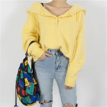 2020 Autumn Winter Oversized Solid Color Hooded Knitted Female Pullover V-neck Loose Soft Casual Top Sweater For Ladies
2020 Autumn Winter Oversized Solid Color Hooded Knitted Female Pullover V-neck Loose Soft Casual Top Sweater For Ladies