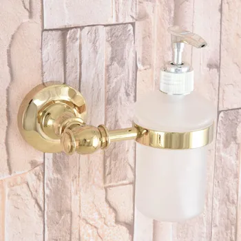 Luxury Gold Color Brass Base Accessories Wall Mounted Glass Soap Dispenser Kitchen Sink Bath Liquid Pump tba307