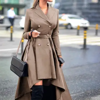 Women's Autumn Winter Trench Elegant Coats Lapel Long-Sleeve Double Button Belt Irregular Windbreaker outwear Coat H1
Women's Autumn Winter Trench Elegant Coats Lapel Long-Sleeve Double Button Belt Irregular Windbreaker outwear Coat H1