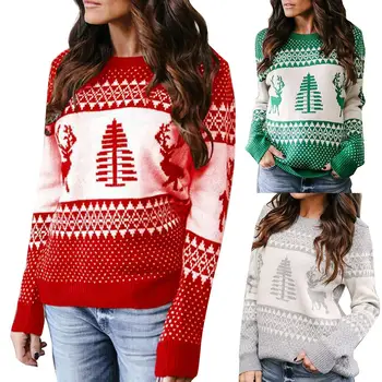 Women Elk Xmas Tree Print Round Neck Long Sleeve Blouse Top Knitted Sweater
Women Elk Xmas Tree Print Round Neck Long Sleeve Blouse Top Knitted Sweater