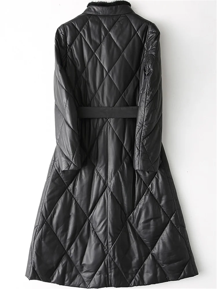 Женская зимняя куртка из натуральной кожи с меховым воротником | одежда