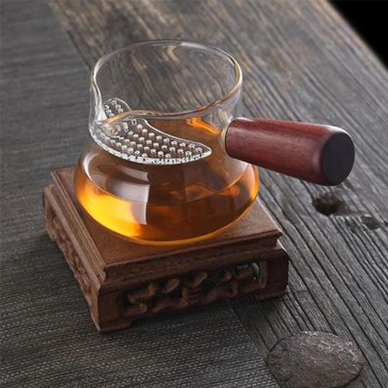 

Long Handle Wooden Handle High Borosilicate Glass Side Handle Tea Dispenser Fair Cup with Crescent Filter Kungfu Tea Set