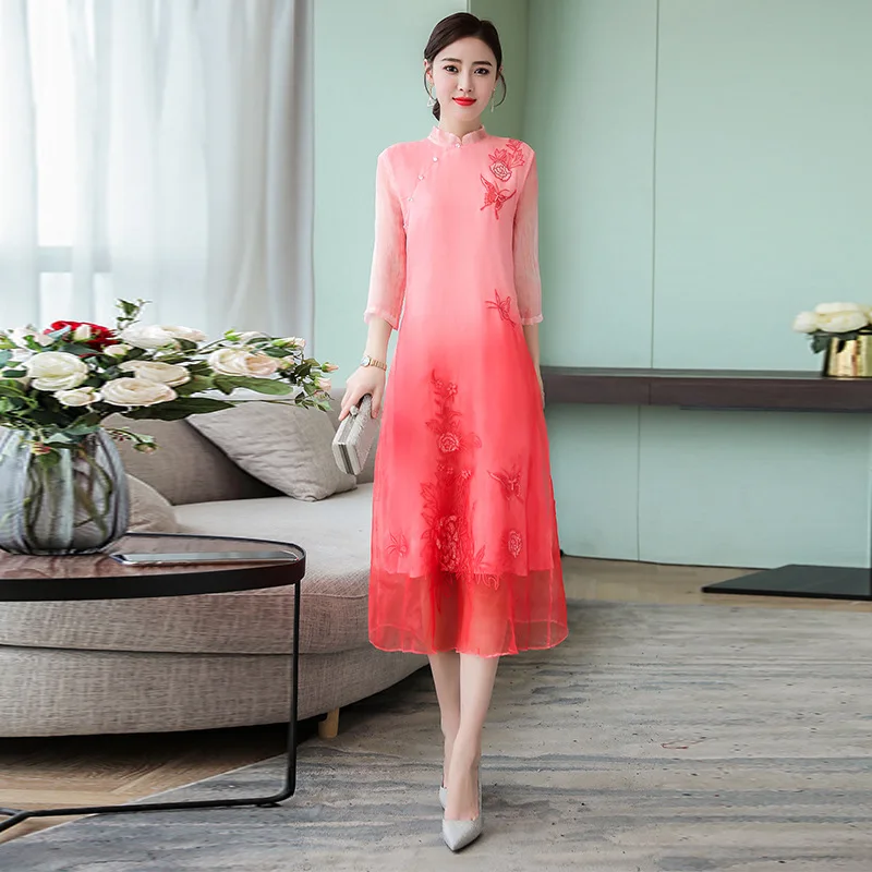 Improved Cheongsam Silk Dress Women's Spring 2019 New Style Glorious Chinese-style Machine Embroidery Silk Dress
Improved Cheongsam Silk Dress Women's Spring 2019 New Style Glorious Chinese-style Machine Embroidery Silk Dress