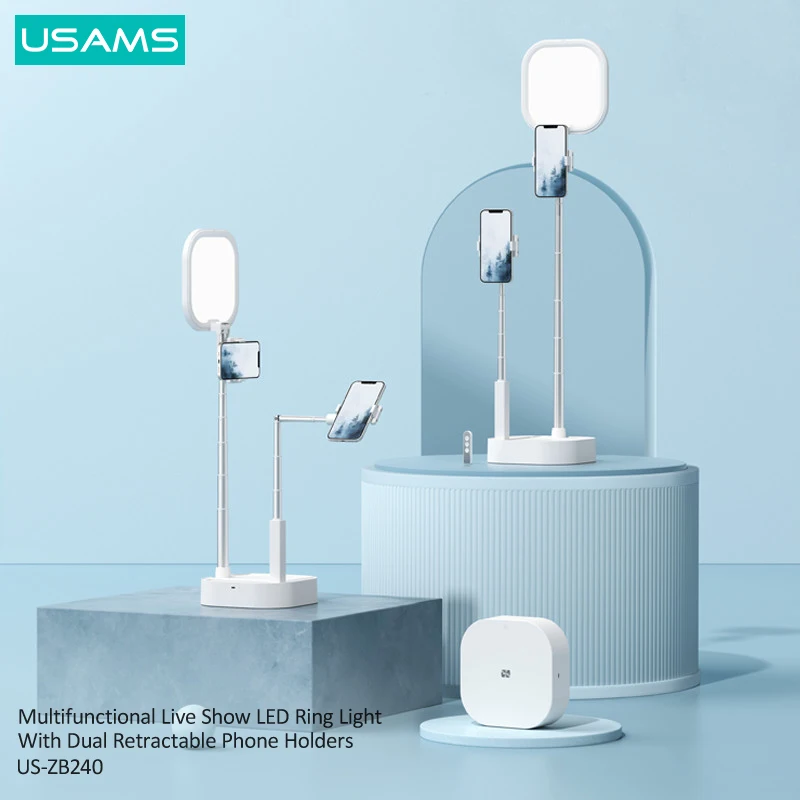 USAMS Portable Phone Holder Wireless Live Broadcast Stand Dimmable LED Video Fill Light With Remote Control For iPhone Android | Мобильные