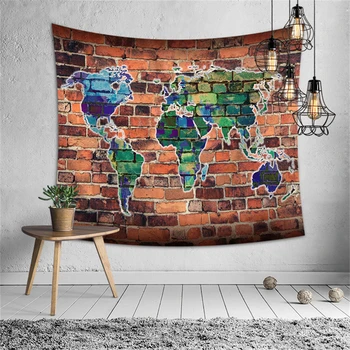 

Retro Brick Stone Printed Wall Tapestry World Map Hippie Wall Cloth Tapestries Map Boho Decor Dorm Background Art Carpet Blanket